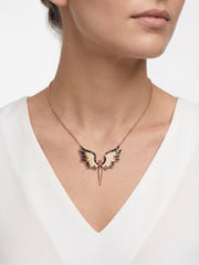 925 Sterling Silver Rose Gold Angel Wings Pendant Necklace for Women