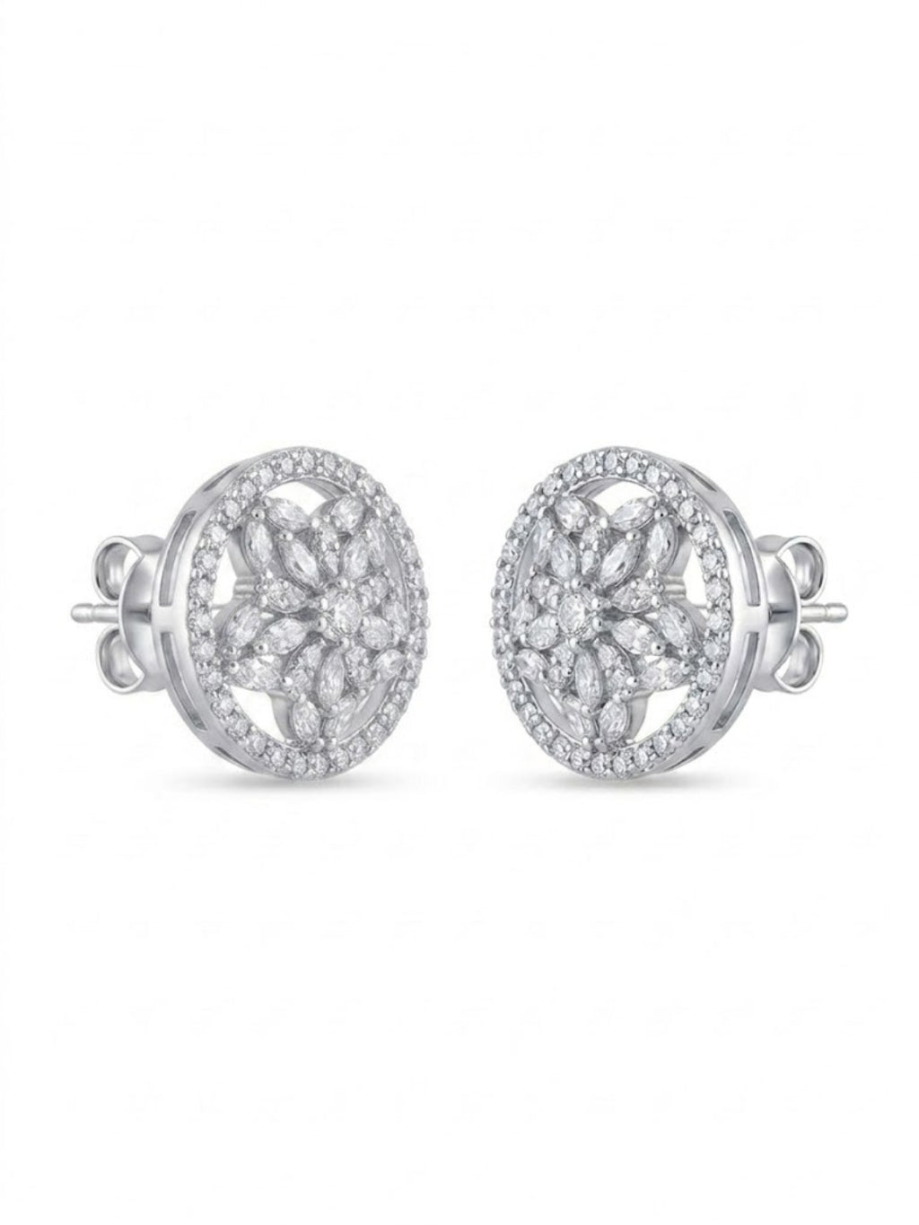 925 Silver Earrings Floral CZ Stud Earrings for Women