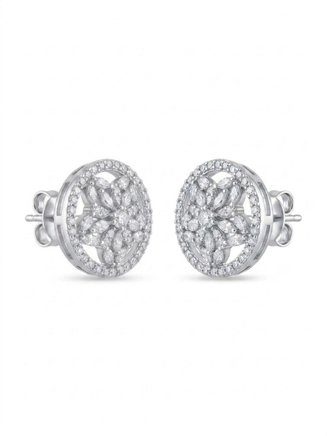 925 Silver Earrings Floral CZ Stud Earrings for Women