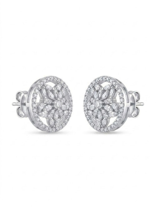 925 Silver Earrings Floral CZ Stud Earrings for Women