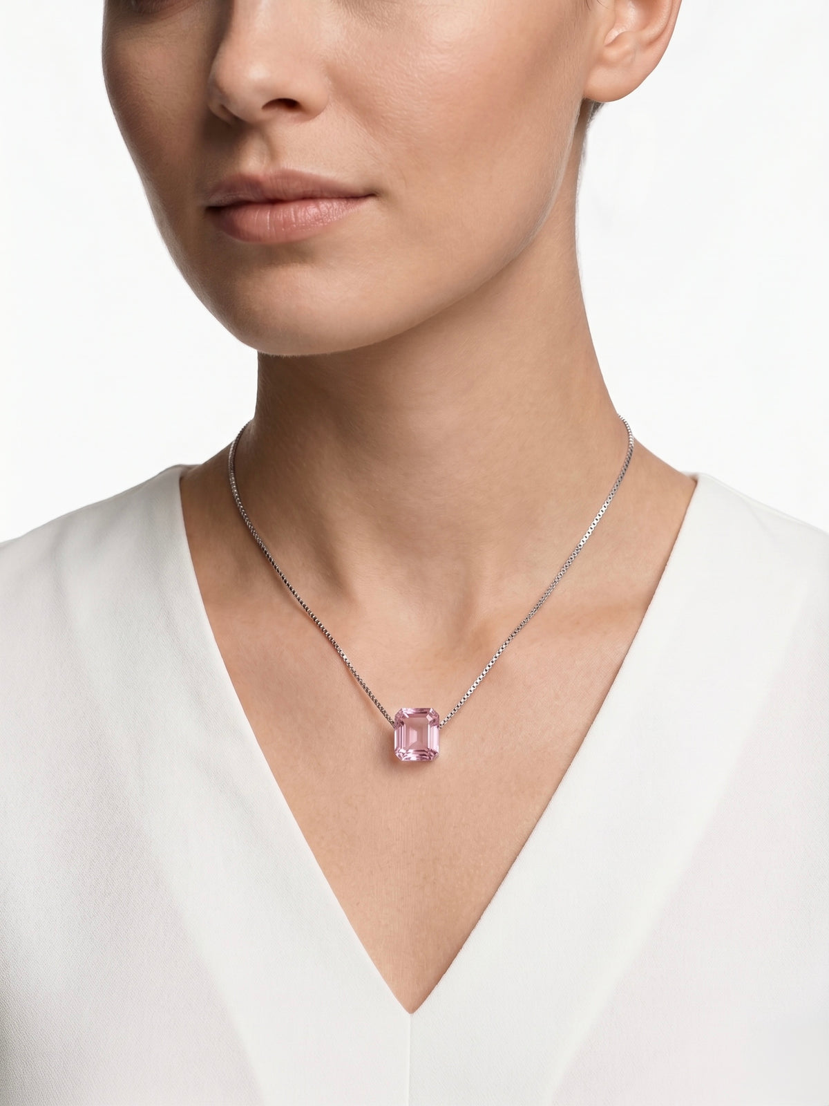925 Sterling Silver Prism Glow Crystal Cube Necklace for Women
