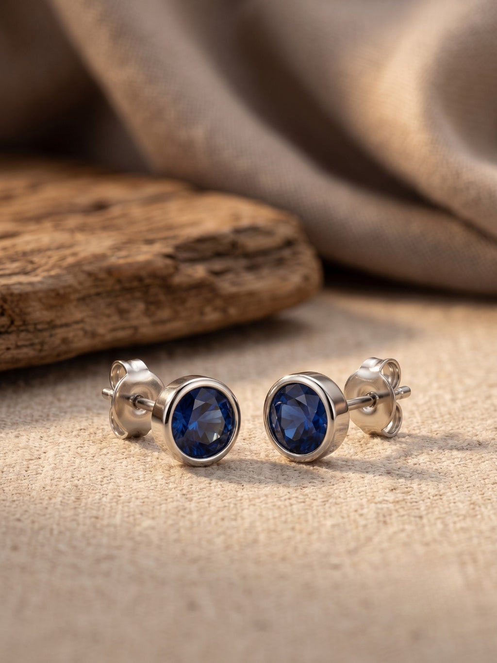 925 Silver Round Blue Stud Earrings for Women