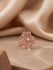 925 Sterling Silver Rose Gold Floral Adjustable Ring for Women