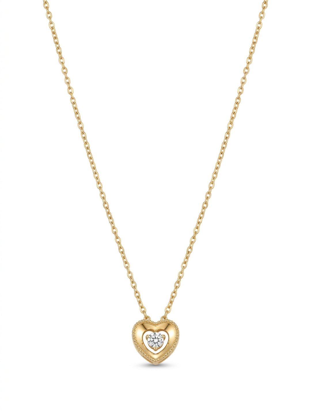 925 Sterling Silver Golden Solitaire stone Heartness Necklace for women