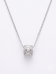 925 Sterling Silver Baguette CZ Barrel Pendant Necklace for Women
