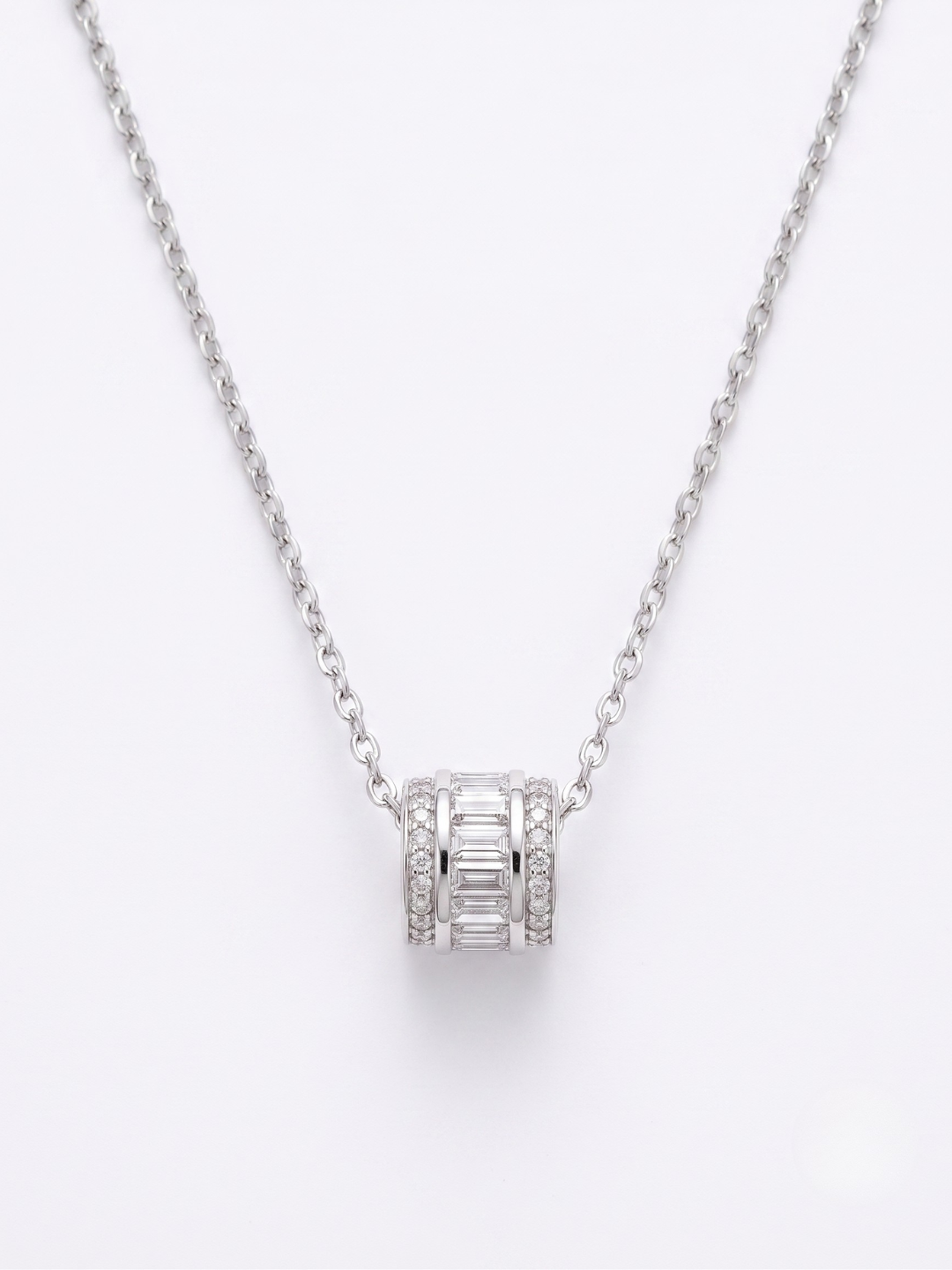 925 Sterling Silver Baguette CZ Barrel Pendant Necklace for Women