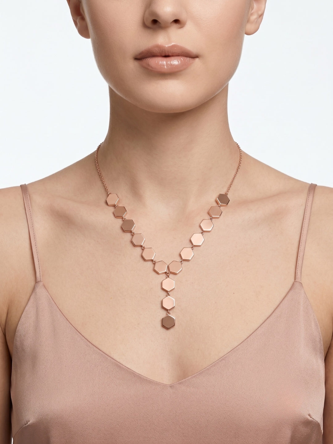 925 Sterling Silver Geometric Hexagon Drop Necklace For Women