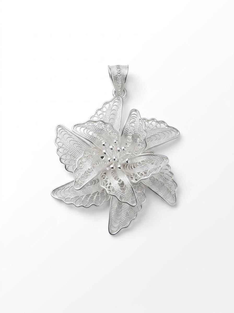 925 Sterling Silver Starlily Filigree Pendant For Women