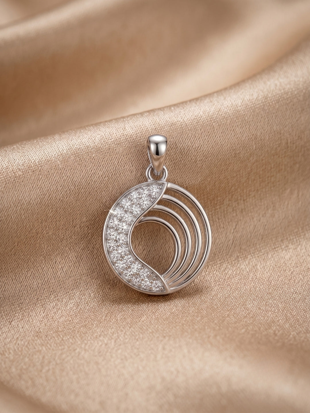 925 Sterling Silver Harmony Wave Circle Pendant Set with Earrings