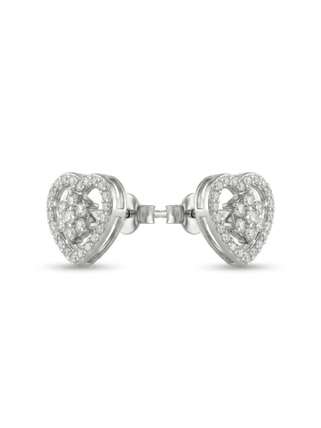 925 Silver Heart Sparkle Stud Earrings for Women