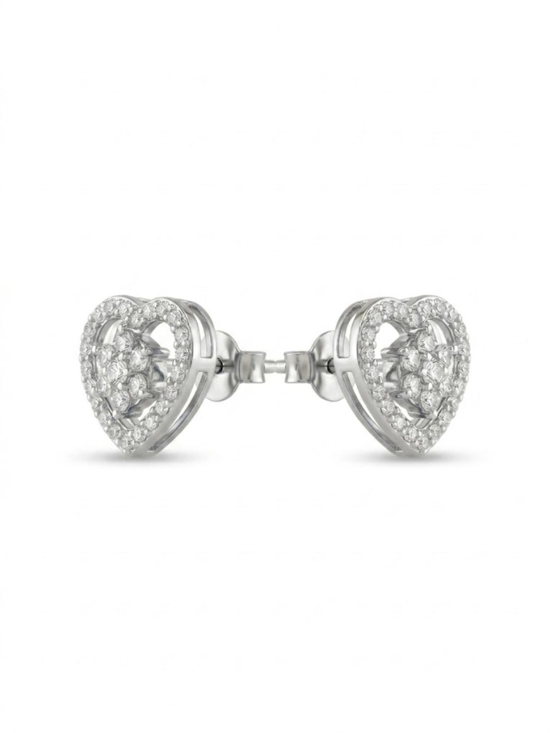 925 Silver Heart Sparkle Stud Earrings for Women