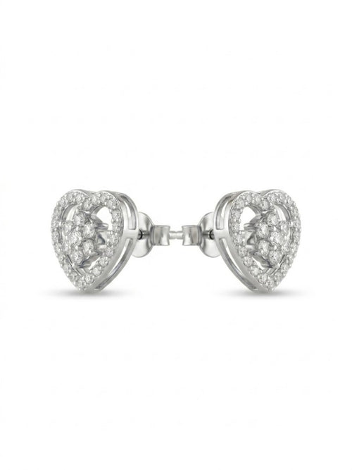 925 Silver Heart Sparkle Stud Earrings for Women