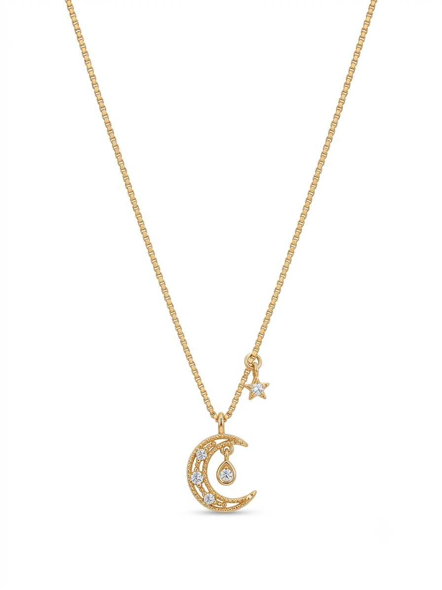 925 Sterling Silver Moon & Star Necklace for Women
