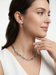925 Sterling Silver Silver Grace Arc Necklace Set with earrings