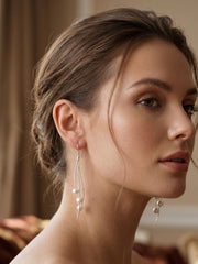 925 Silver Flow Pearl Wave Drop Earrings for Women