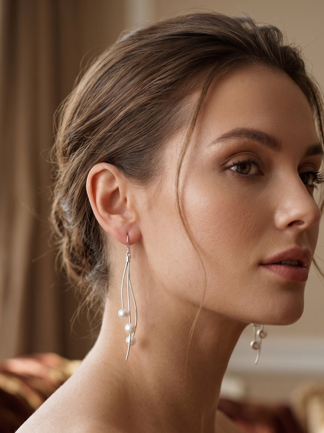 925 Silver Flow Pearl Wave Drop Earrings for Women