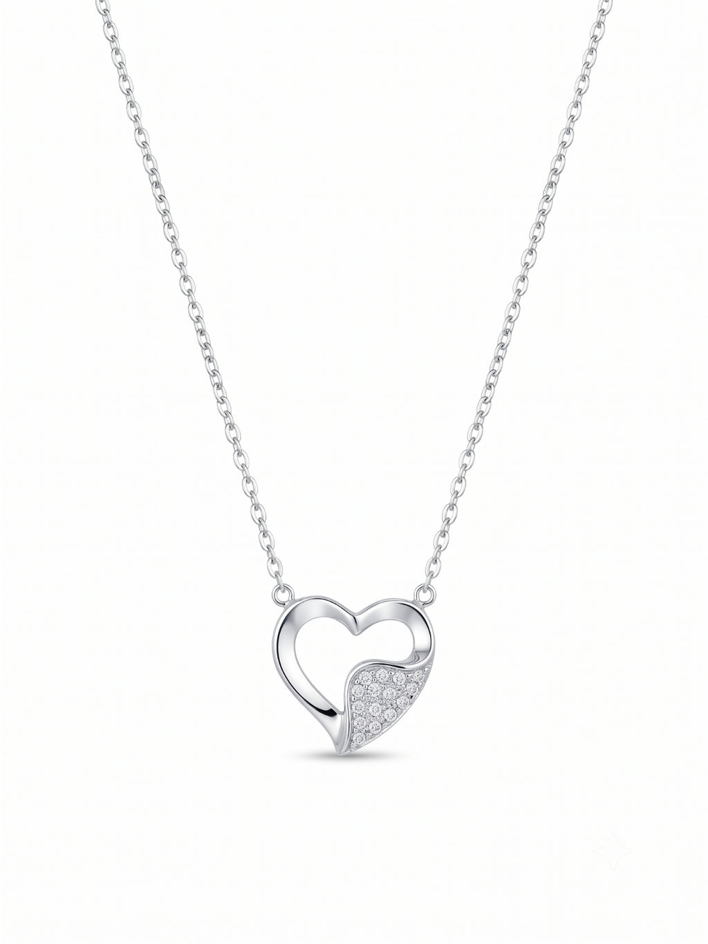 925 Sterling Pure Silver Radiant Pavé Heart Necklace for Women