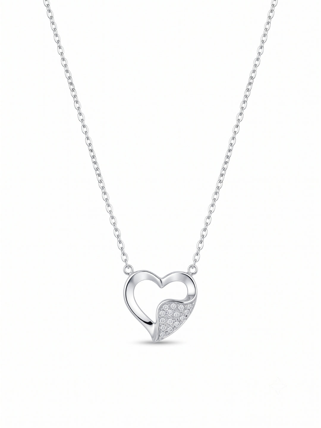 925 Sterling Pure Silver Radiant Pavé Heart Necklace for Women