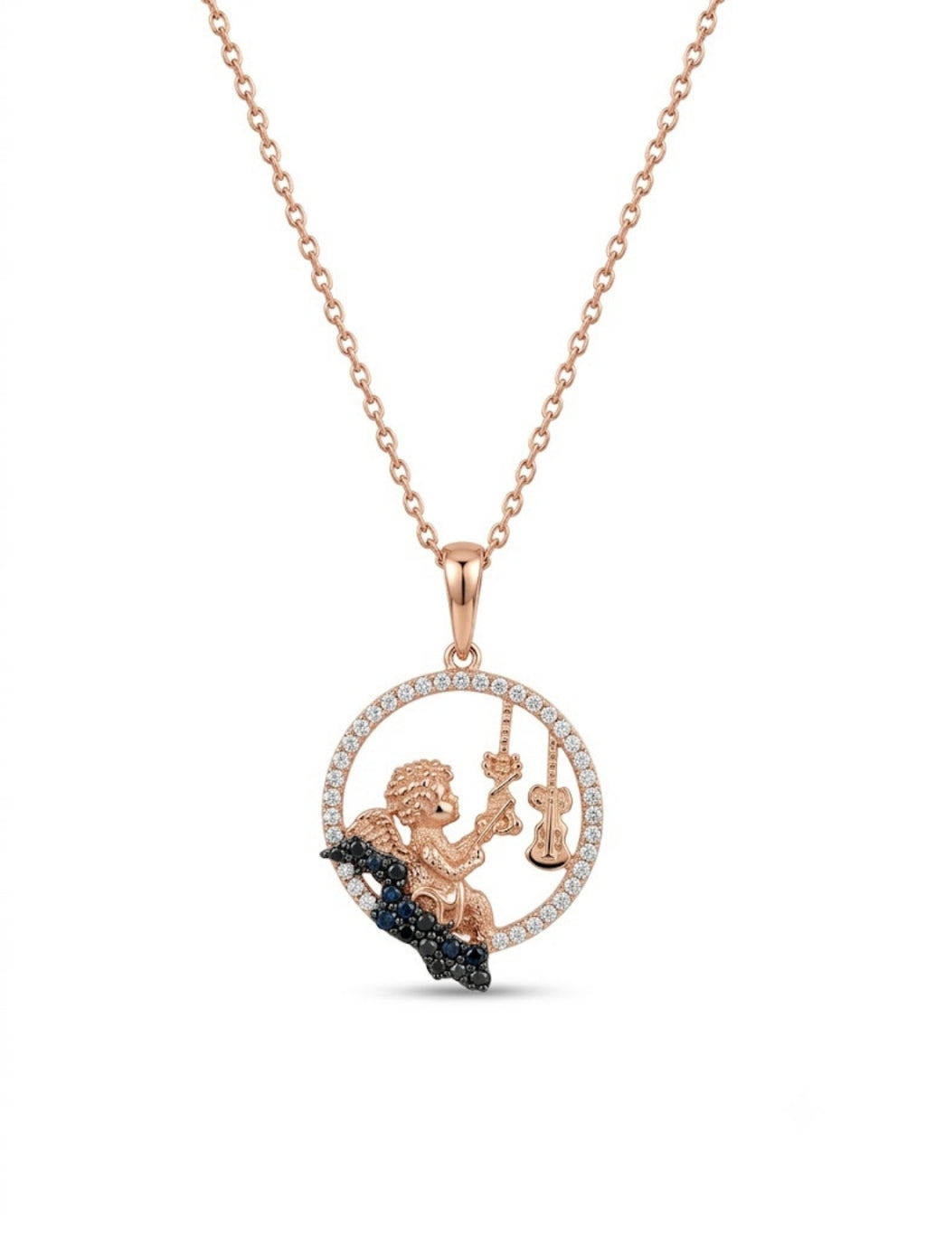 925 Sterling Silver Angel Musical Pendant Necklace for Women
