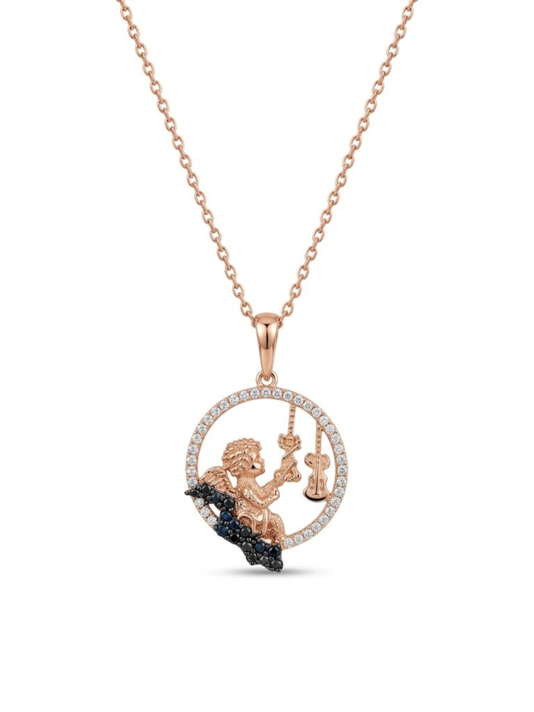 925 Sterling Silver Angel Musical Pendant Necklace for Women