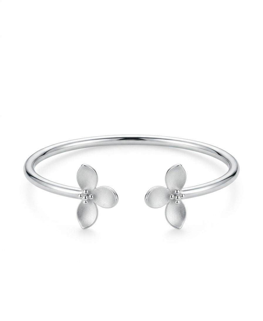 92.5 Sterling Silver Petal Open Cuff Bracelet for Women