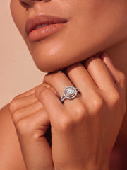 925 Sterling Silver Rose Gold Double Halo Ring for Women