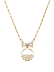 925 Sterling Silver Golden Bow Circle Necklace for Women