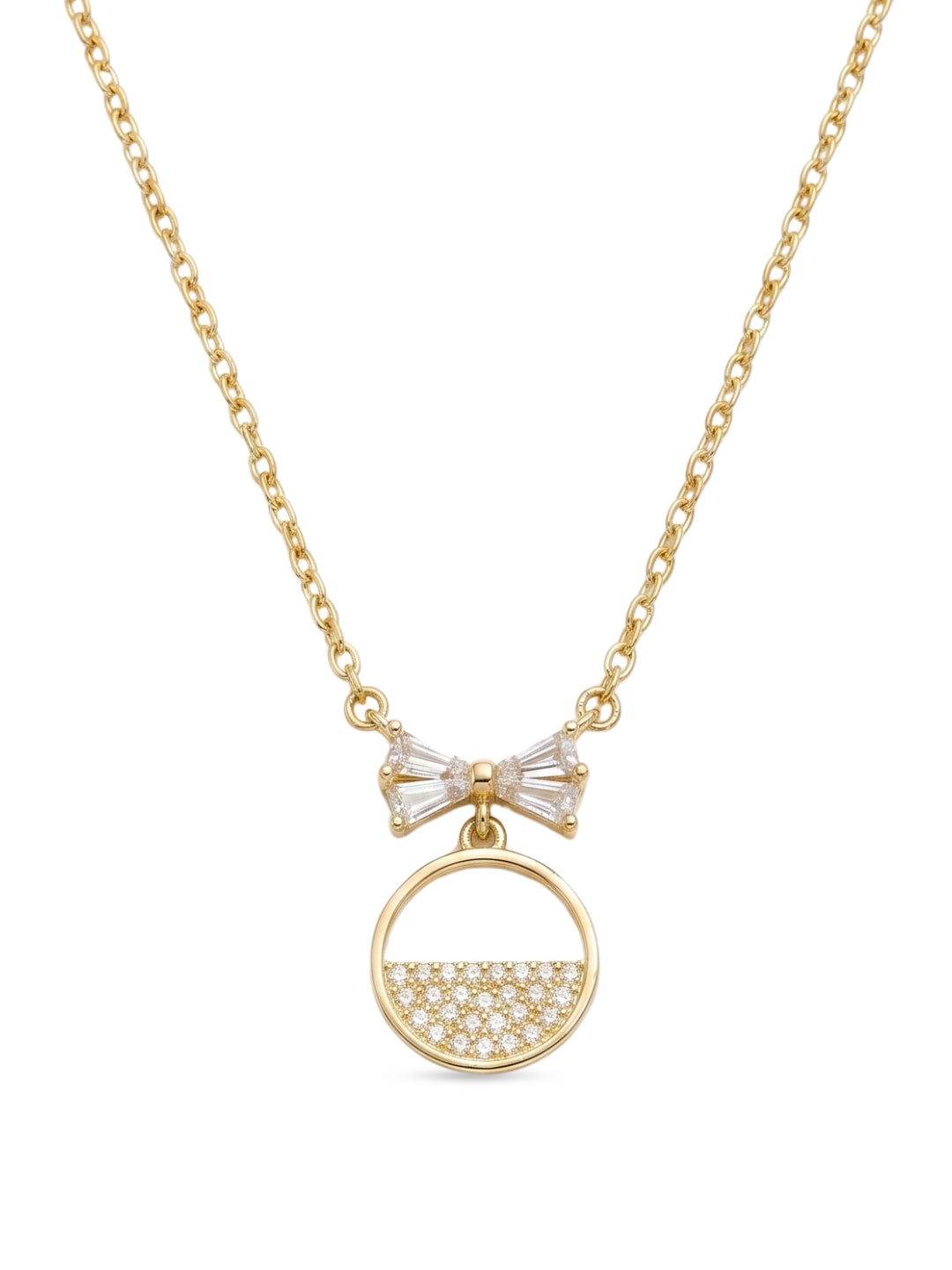 925 Sterling Silver Golden Bow Circle Necklace for Women