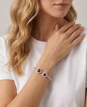 92.5 Sterling Silver Ruby Romance Double Charm Bracelet for Women