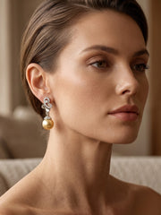925 Silver Golden Pearl Drop Earrings for Women