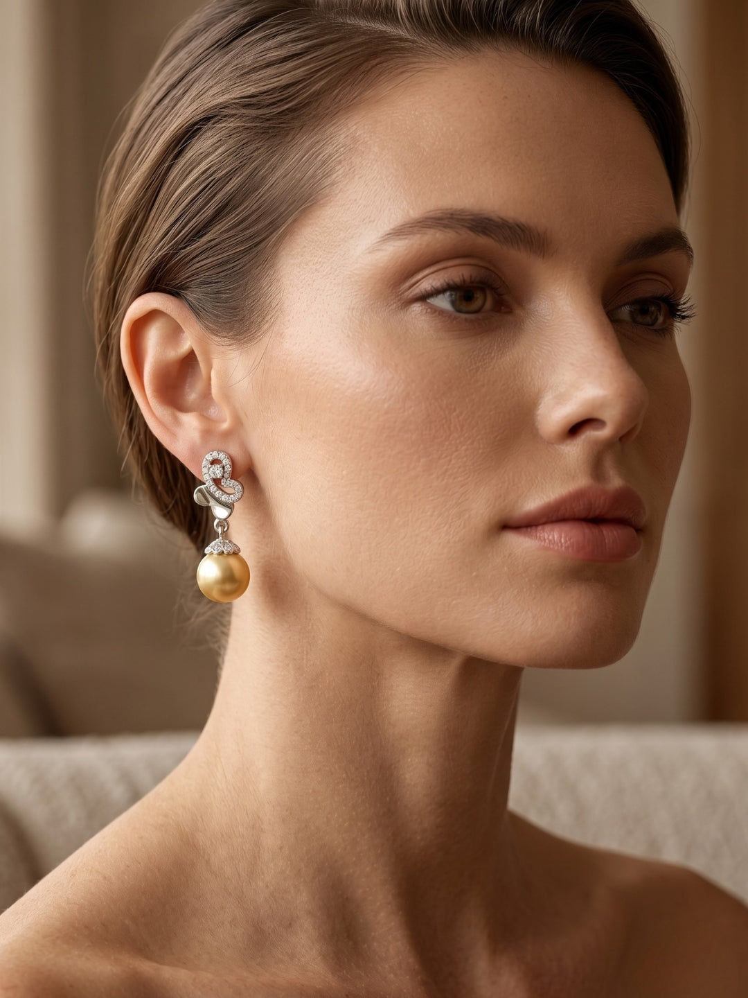 925 Silver Golden Pearl Drop Earrings for Women