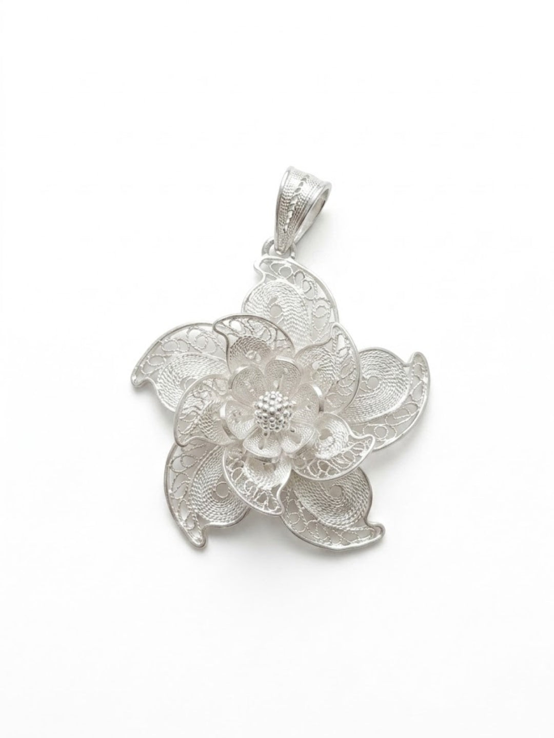 925 Sterling Silver Rose Bloom Filigree Pendant For Women