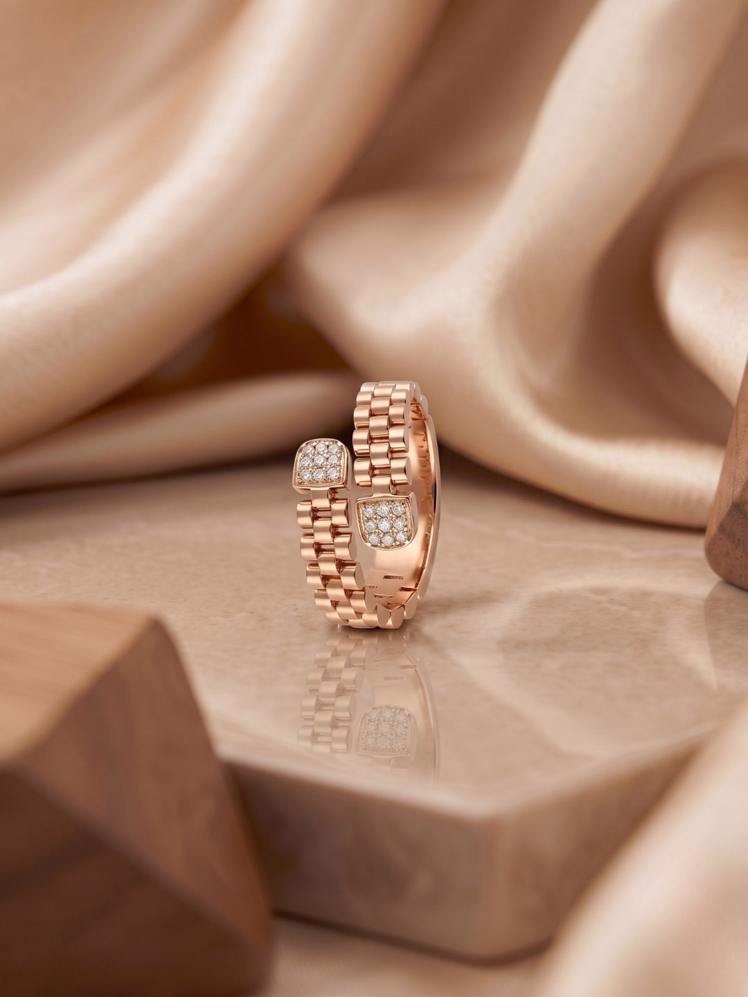 925 Sterling Silver Rose Gold Link Open Ring for Women