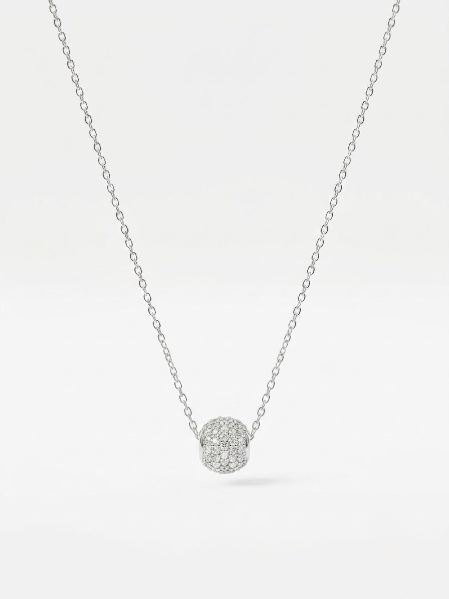 925 Sterling Silver Pave CZ Sphere Pendant Necklace for Women