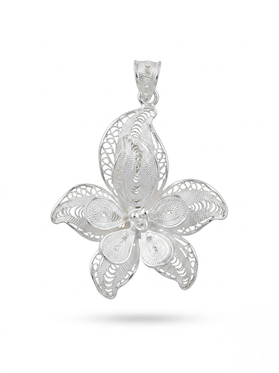 925 Sterling Silver Magnolia Filigree Pendant For Women