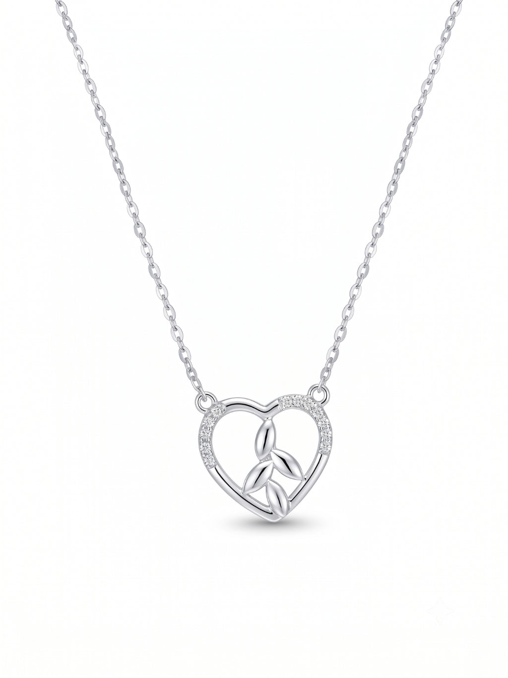 925 Silver Enchanted Leaf Heart Necklace for Women
