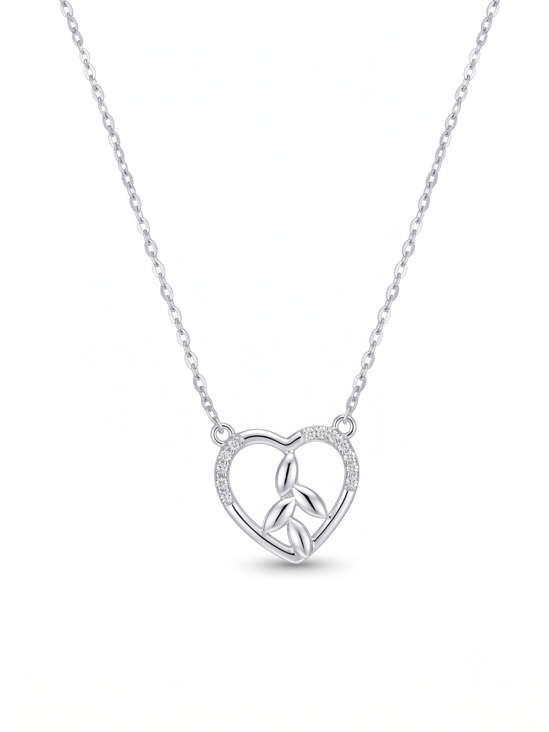 925 Silver Enchanted Leaf Heart Necklace for Women