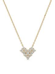 925 Sterling Silver Golden Diamond Heart Cluster Necklace for Women