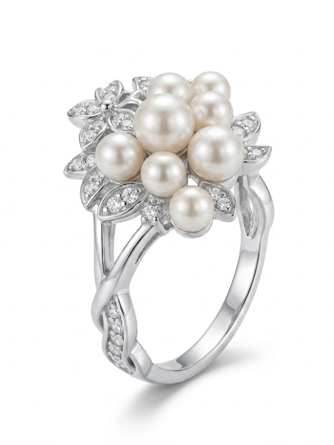 925 Sterling Silver Freshwater Pearl Floral Statement Ring for Women