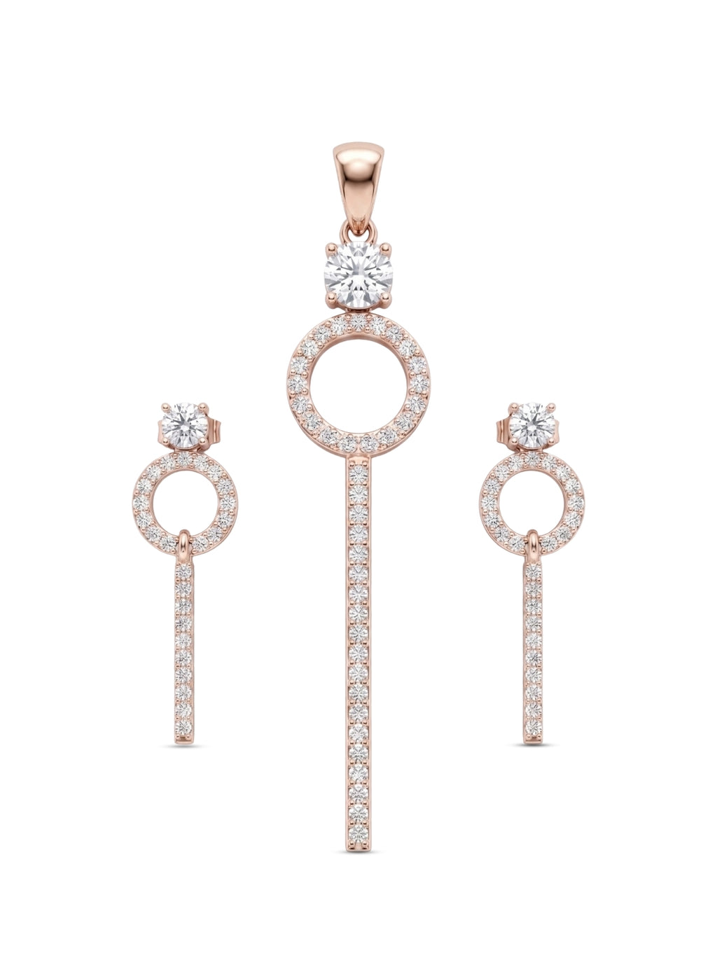 925 Sterling Silver Celestial Halo Drop Pendant Set with Earrings