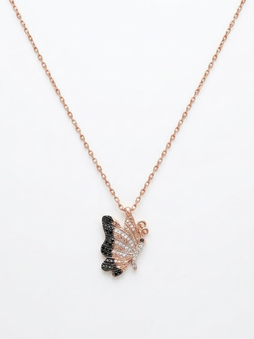 925 Sterling Silver Black Butterfly Pendant Necklace for Women