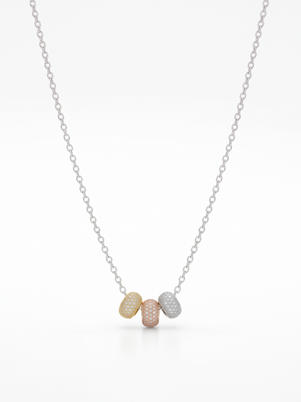 925 Sterling Silver Tri-Color Pavé CZ Bead Pendant Necklace for Women