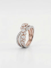 925 Sterling Silver Two Tone Cluster Crossover Ring for Women