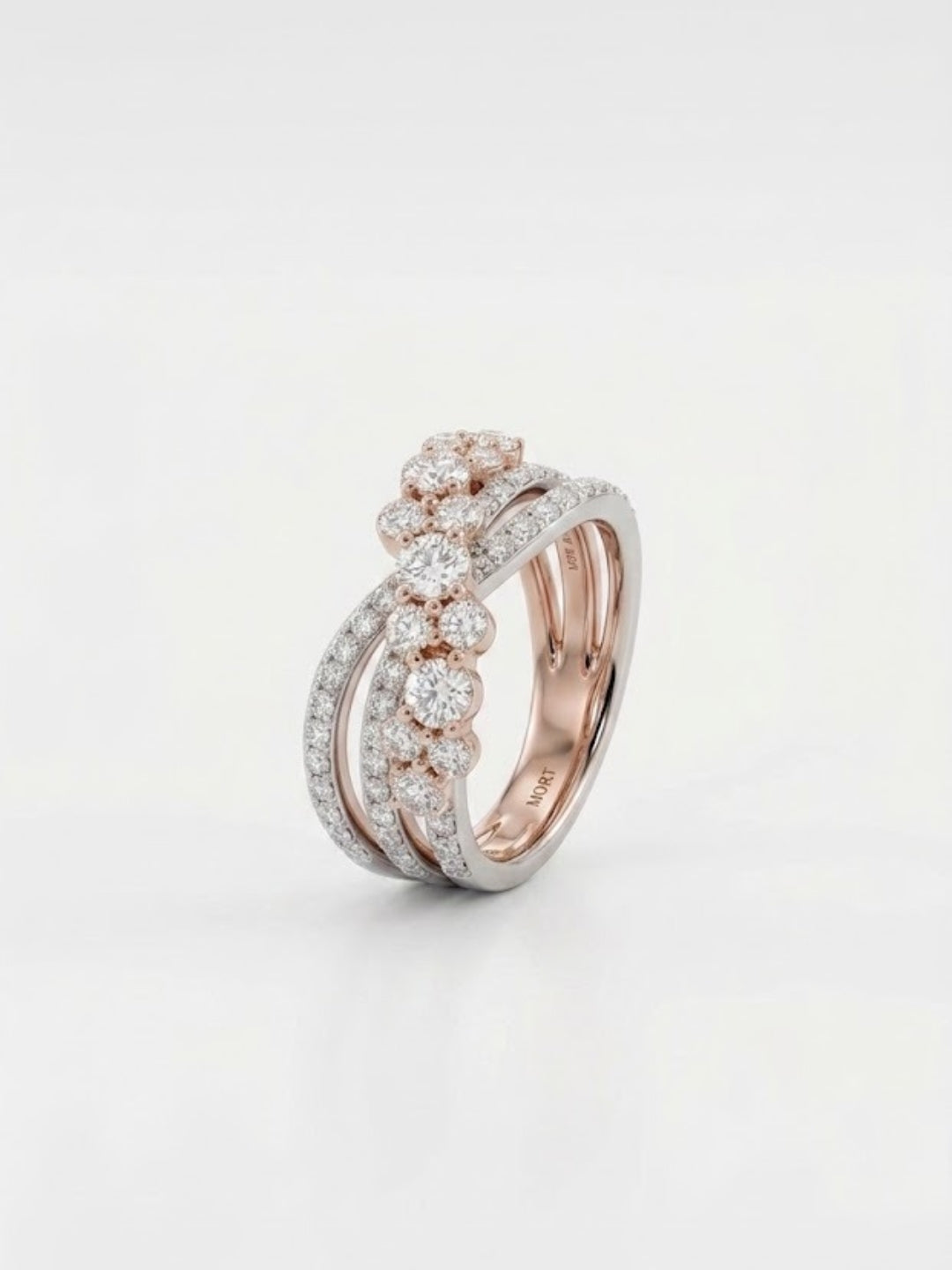 925 Sterling Silver Two Tone Cluster Crossover Ring for Women