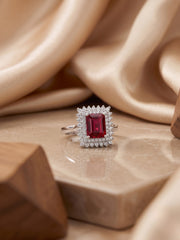 925 Sterling Silver Ruby Radiance Halo Ring for Women