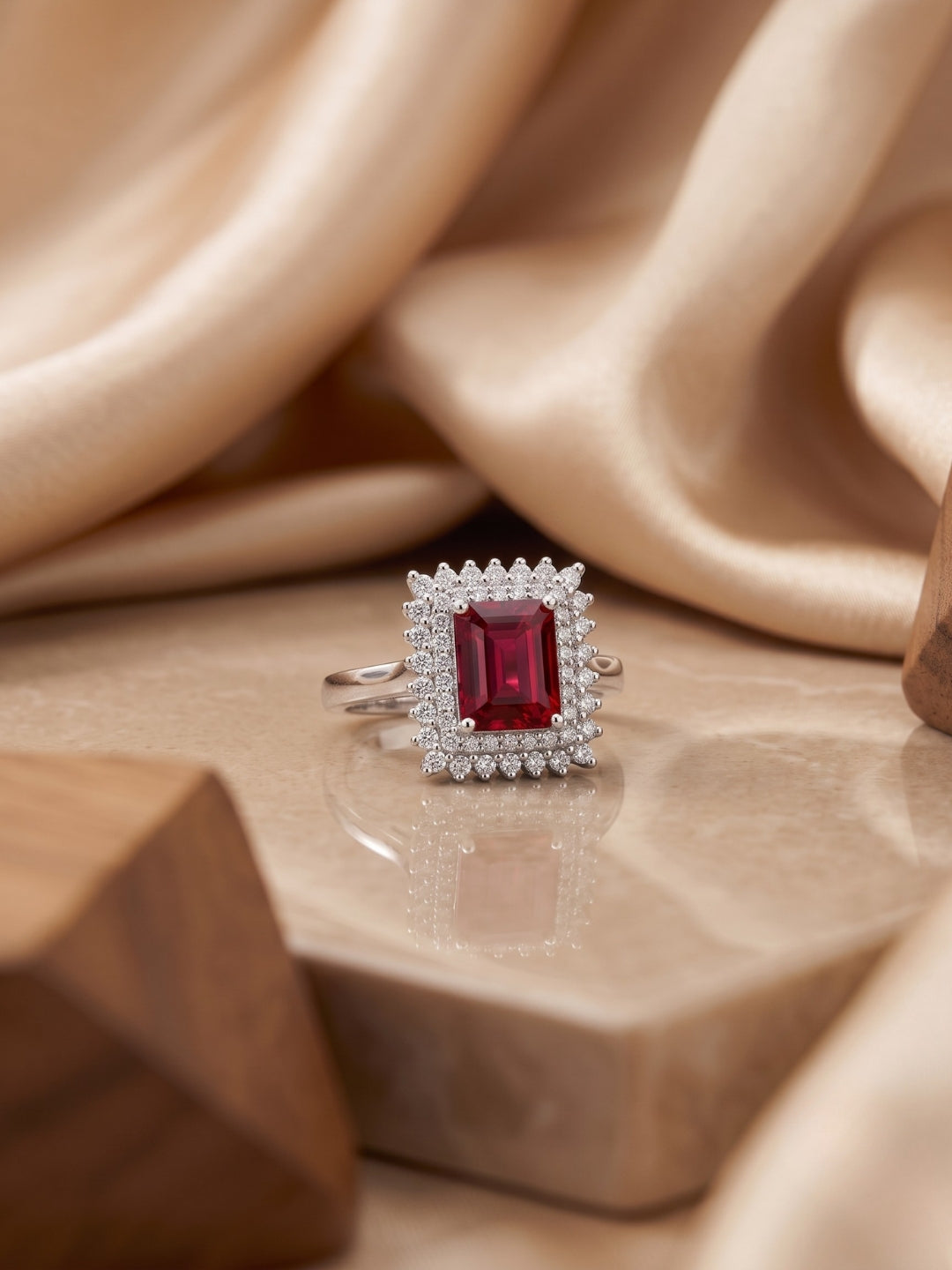 925 Sterling Silver Ruby Radiance Halo Ring for Women