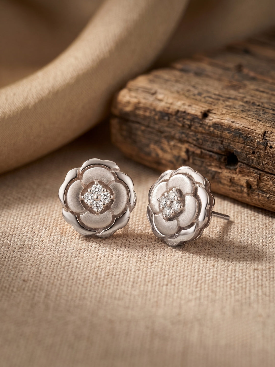 925 Silver Rose Bloom Stud Earrings for Women