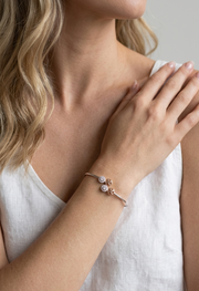 92.5 Sterling Silver Dual Halo Charm Open Bracelet for Women