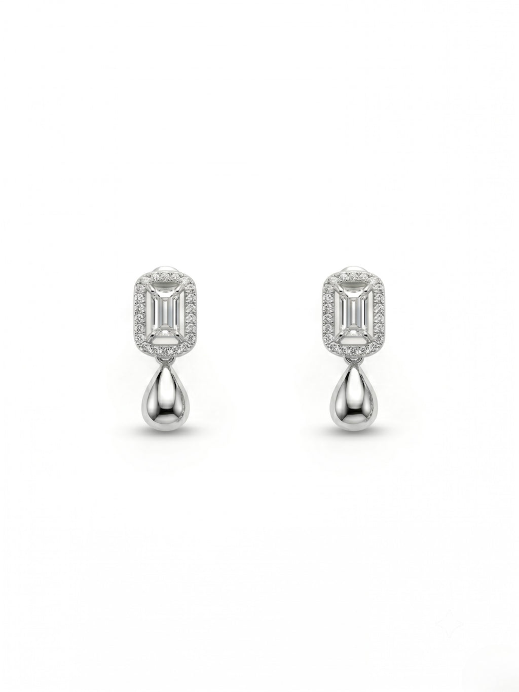 925 Sterling Silver Emerald Halo Drop Necklace Set with earrings