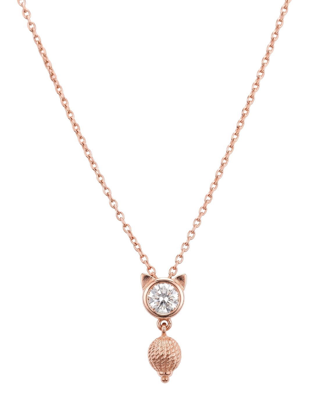 925 Sterling Silver Rose Gold Crystal Cat Charm Necklace for Women